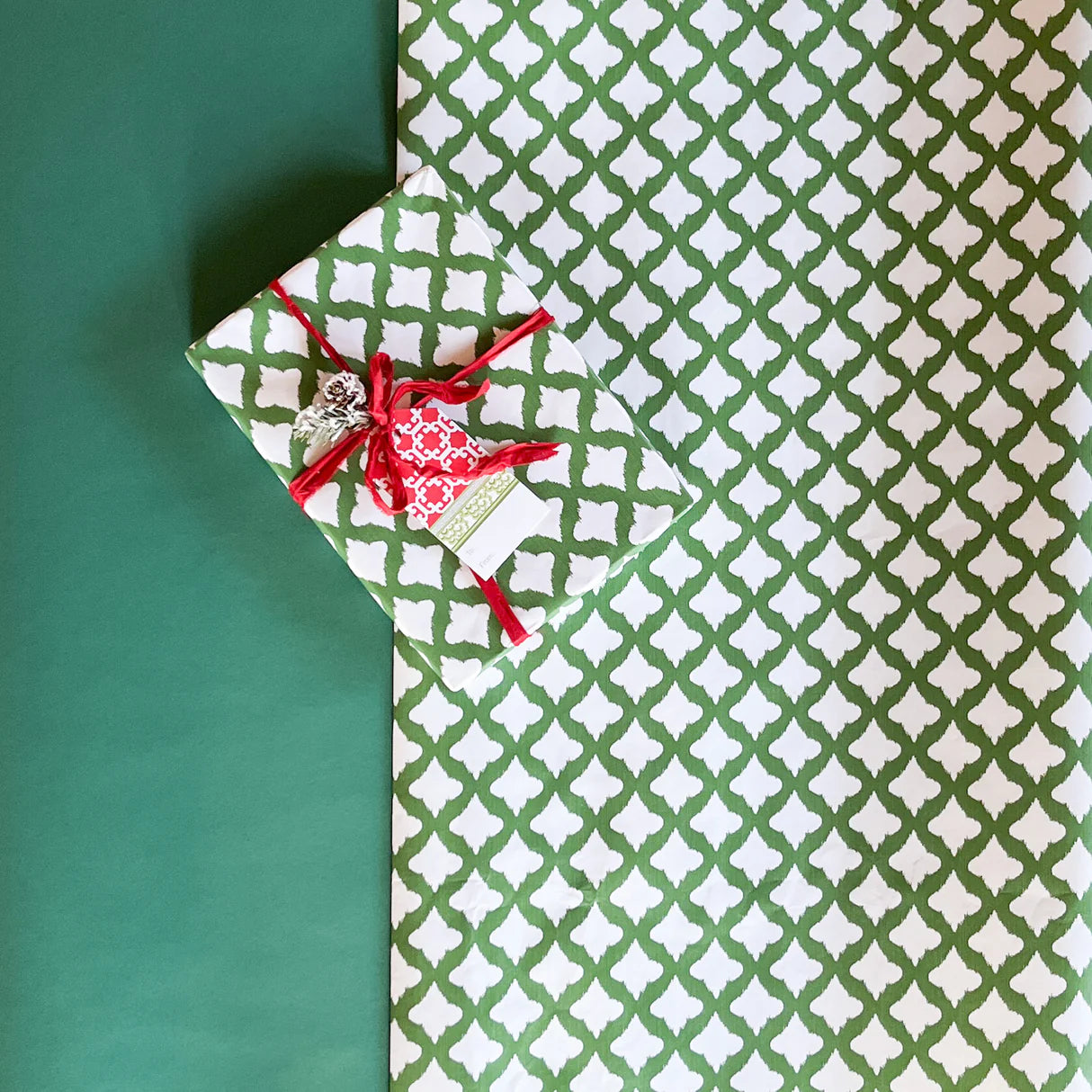 Holiday Lattice Wrapping Paper Forest Green