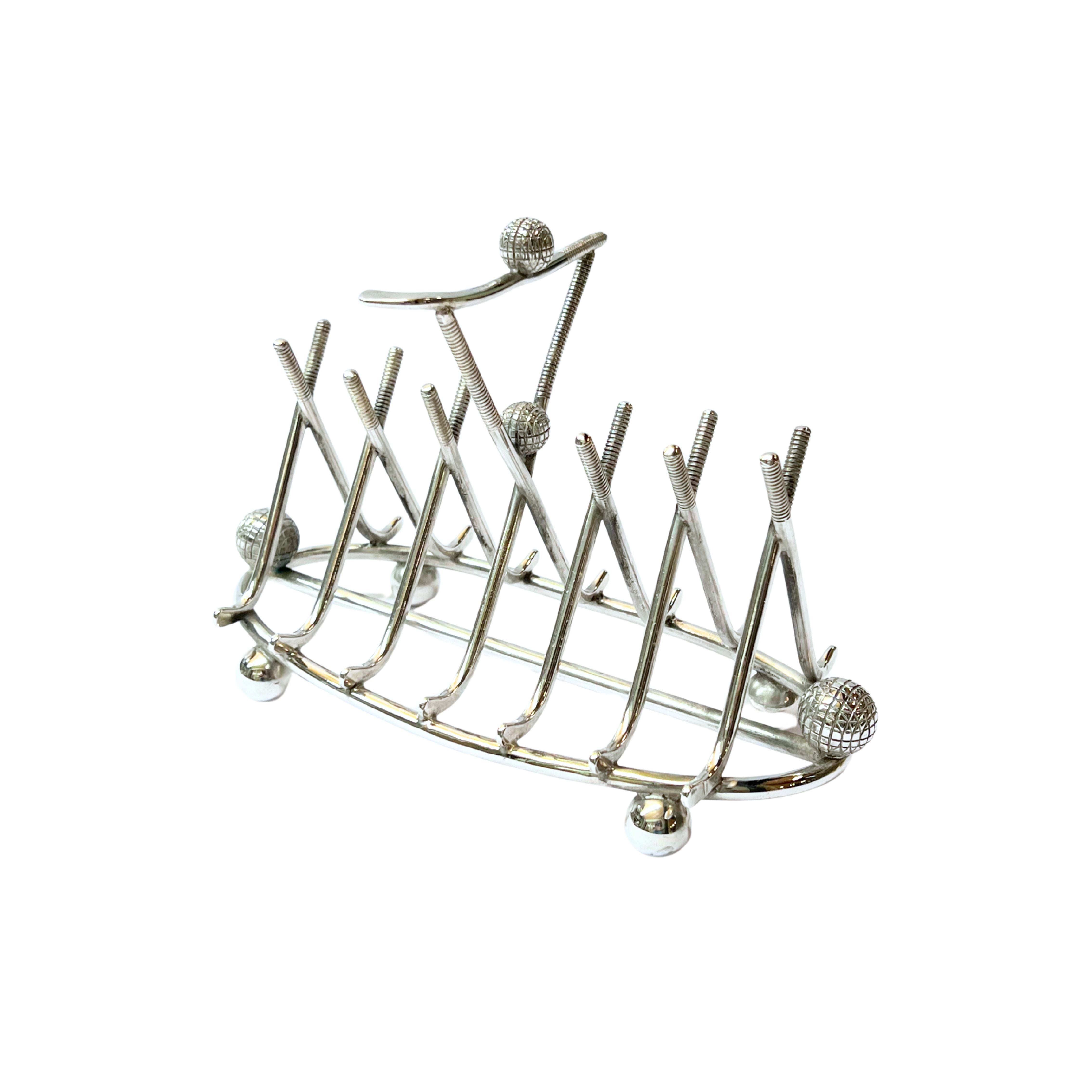 Antique Golf Themed Toast Rack English Silver Plated c.1920