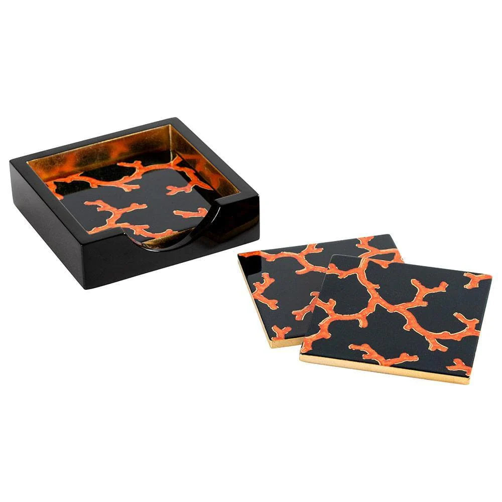 Coaster Set of Four Coral Black