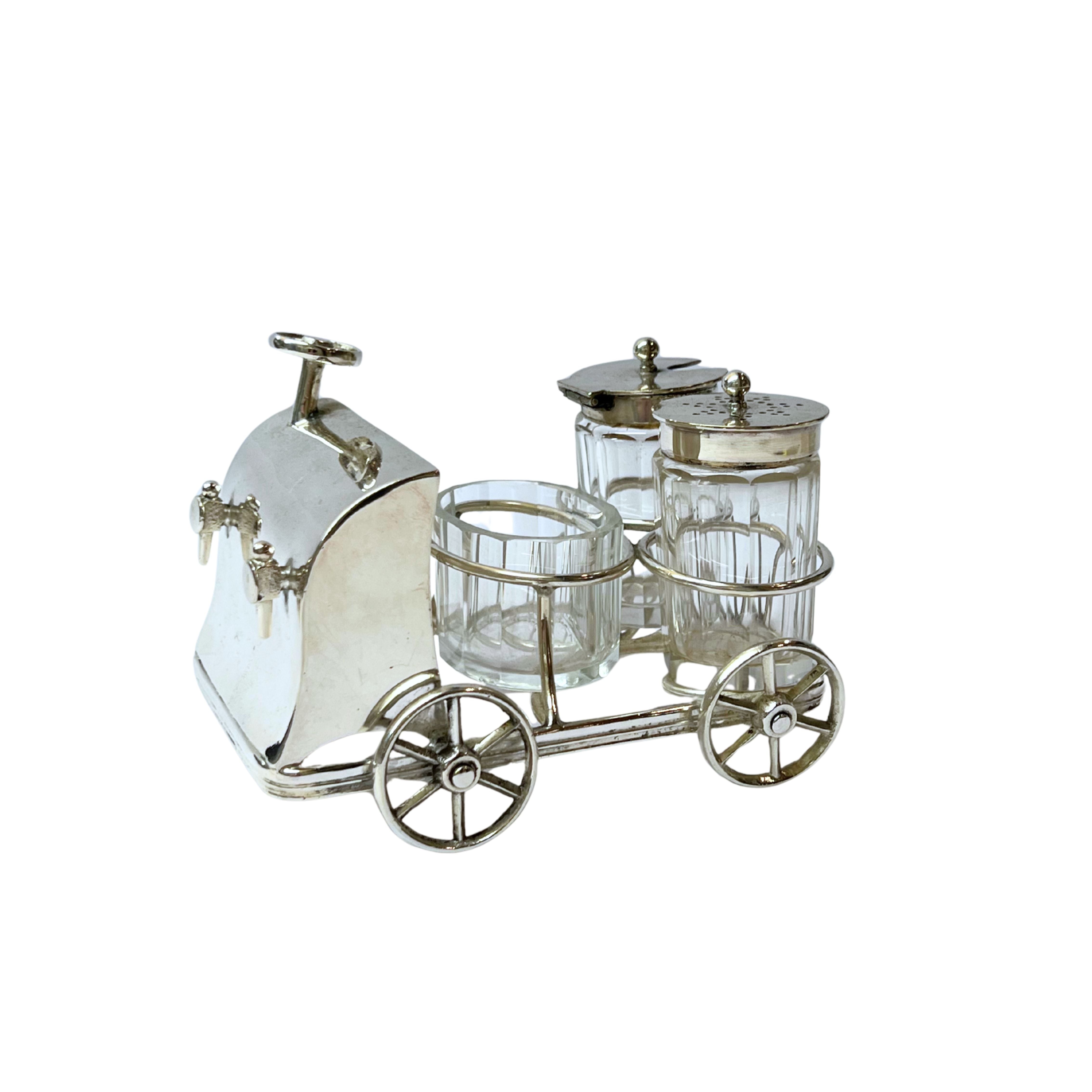 Antique Motorcar Cruet Set Silver Plated