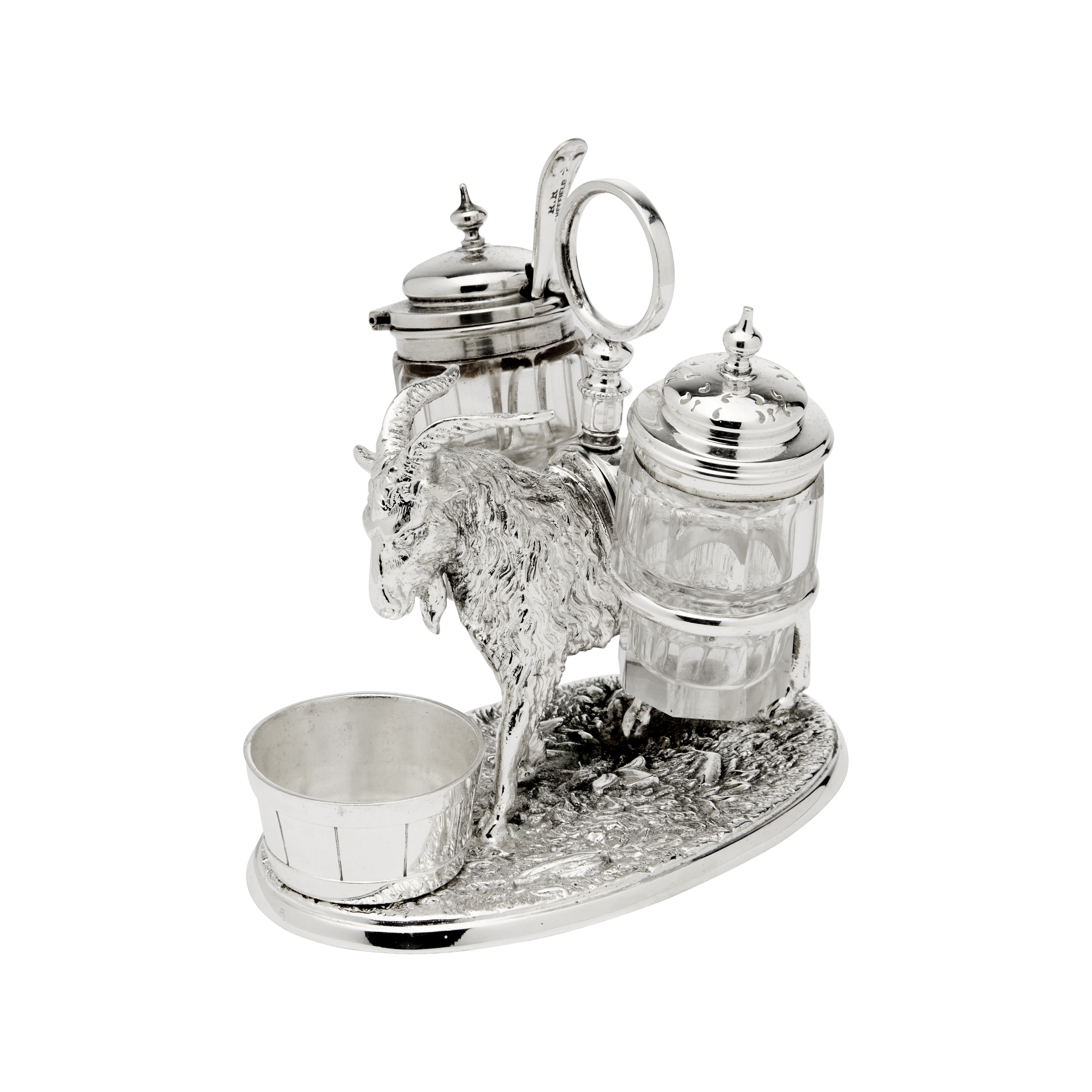 Antique Goat with Circle Top Cruet Silver Plated