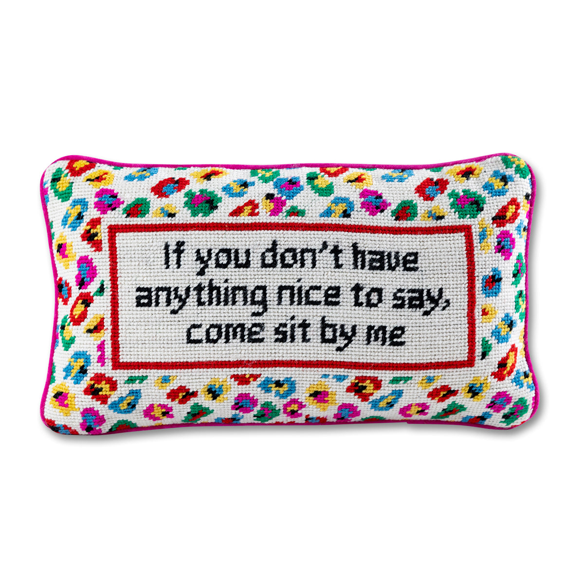 Nina Campbell Needlepoint Cushion Come Sit By Me against a white background