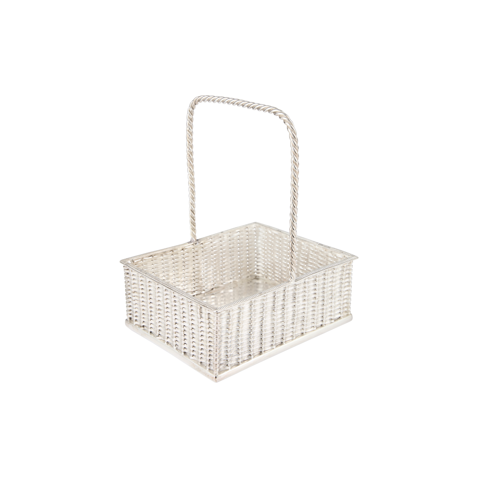 A Silver Plated Basketweave Basket Large, c. 1900