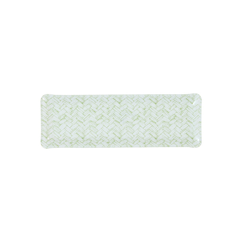 Nina Campbell Fabric Tray Oblong Basketweave Green against a white background