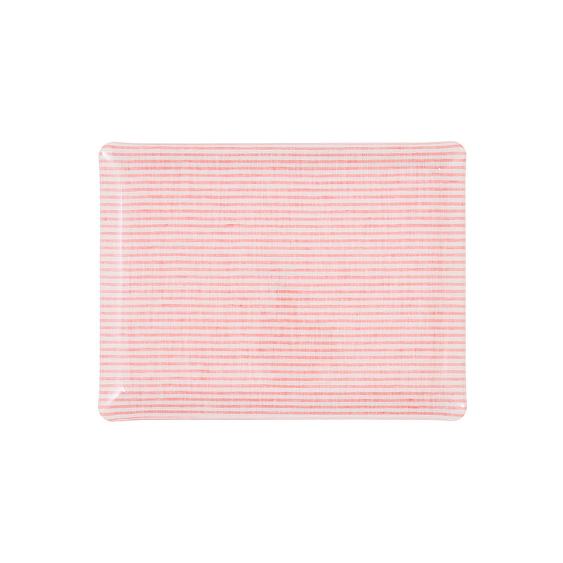 Nina Campbell Fabric Tray Medium Stripe Coral and White against a white background