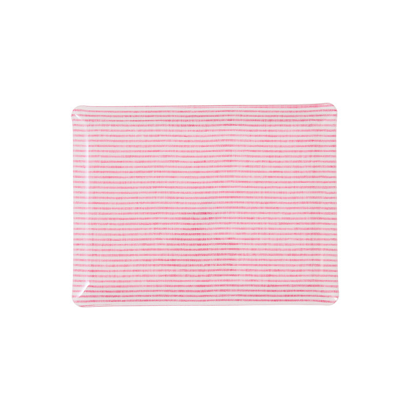 Nina Campbell Fabric Tray Medium Stripe Pink and White against a white background