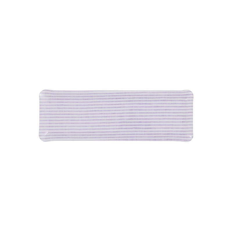 Nina Campbell Fabric Tray Oblong Stripe Amethyst and White against a white background