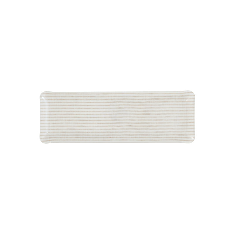 Nina Campbell Fabric Tray Oblong Stripe Beige and White against a white background