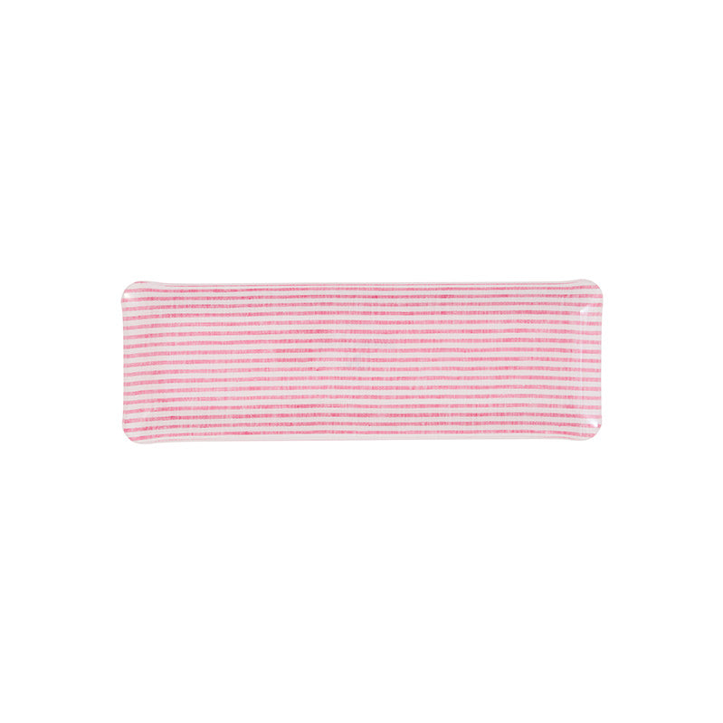 Nina Campbell Fabric Tray Oblong Stripe Pink and White against a white background