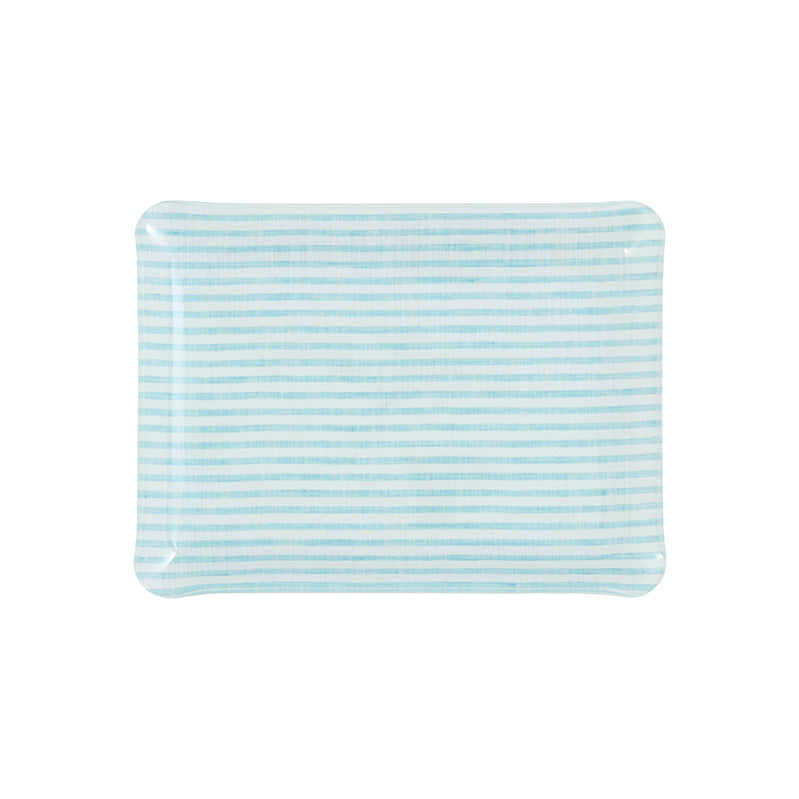 Nina Campbell Fabric Tray Small - Stripe Aqua and White