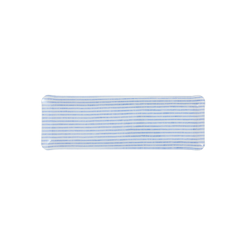 Nina Campbell Fabric Tray Oblong Stripe Blue and White against a white background
