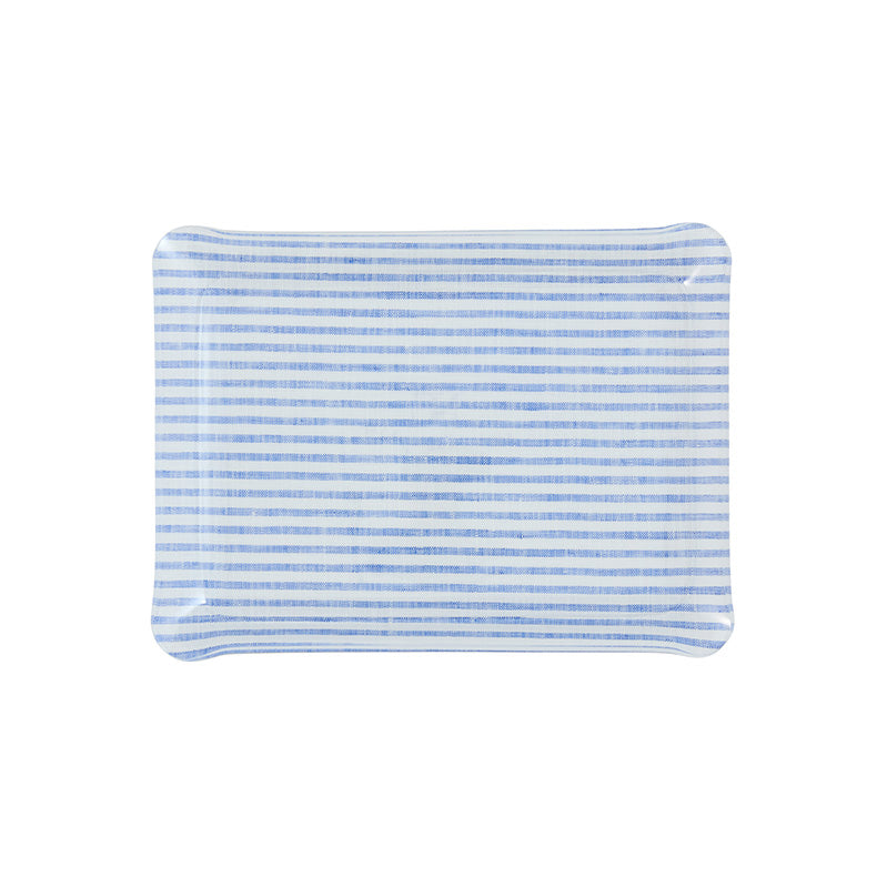 Nina Campbell Fabric Tray Small Stripe Blue and White against a white background