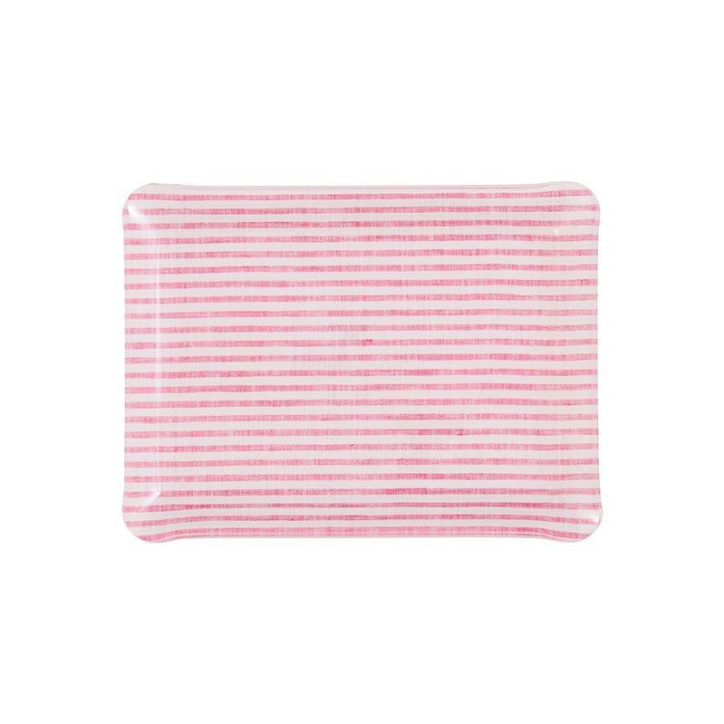 Nina Campbell Fabric Tray Small Stripe Pink and White against a white background