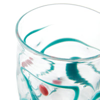 Nina Campbell Wackie Dot Glass Teal/Pink close up rim