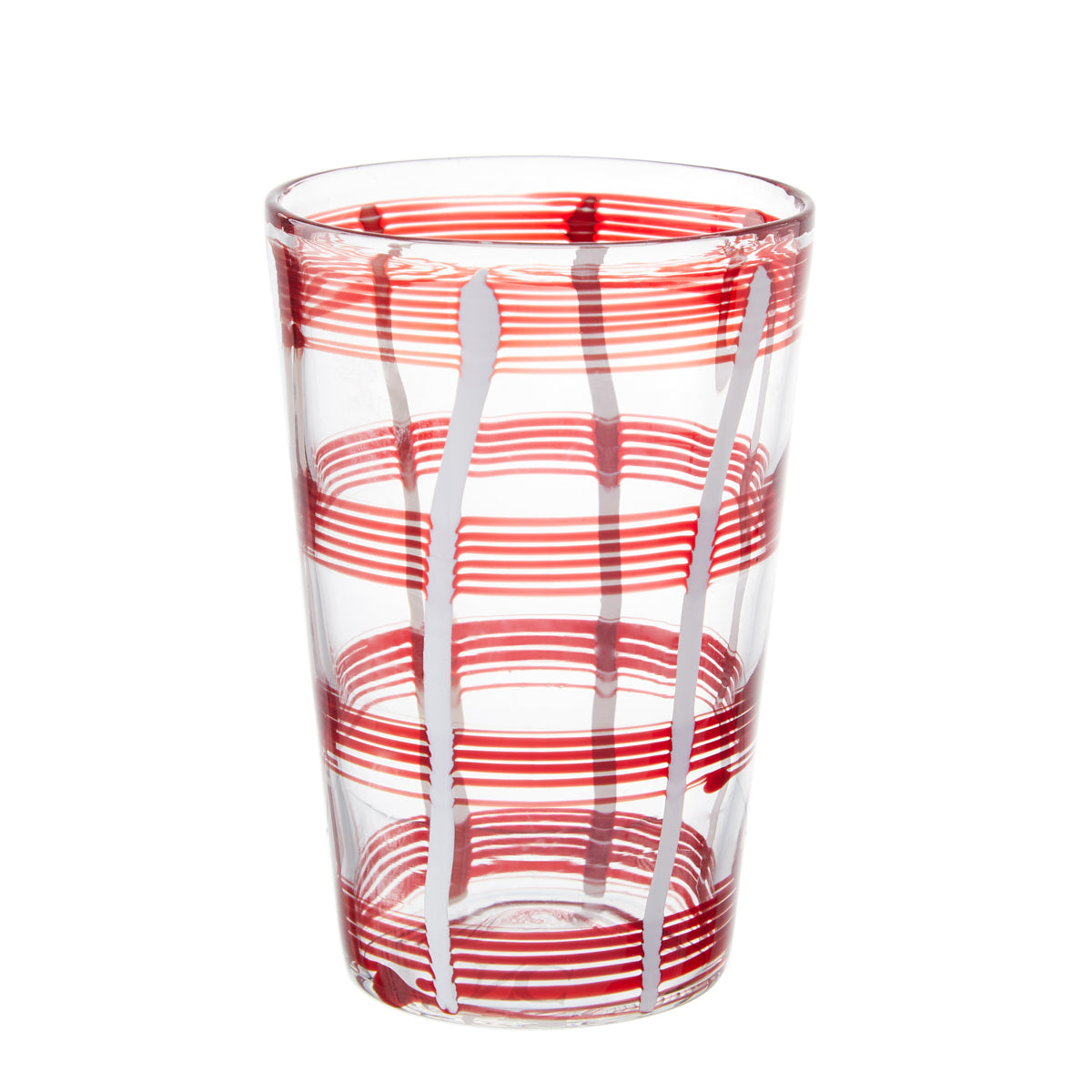 Nina Campbell Large Tumbler White/Red Stripes against a white background