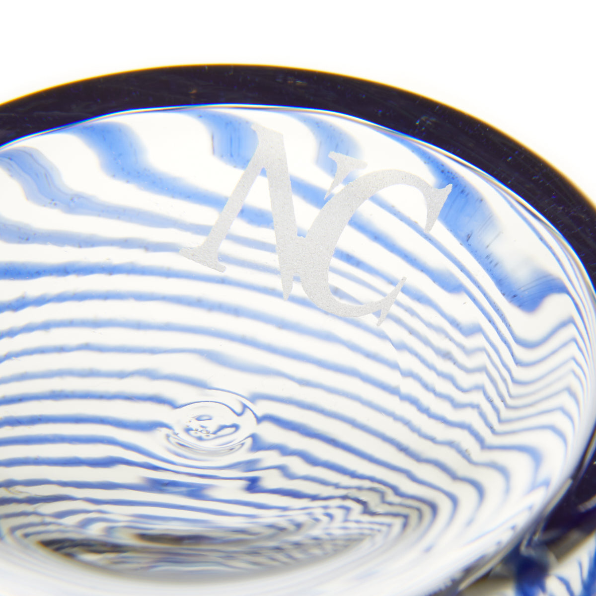 Nina Campbell Large Blue Pinstripe Tumbler against a white background close up