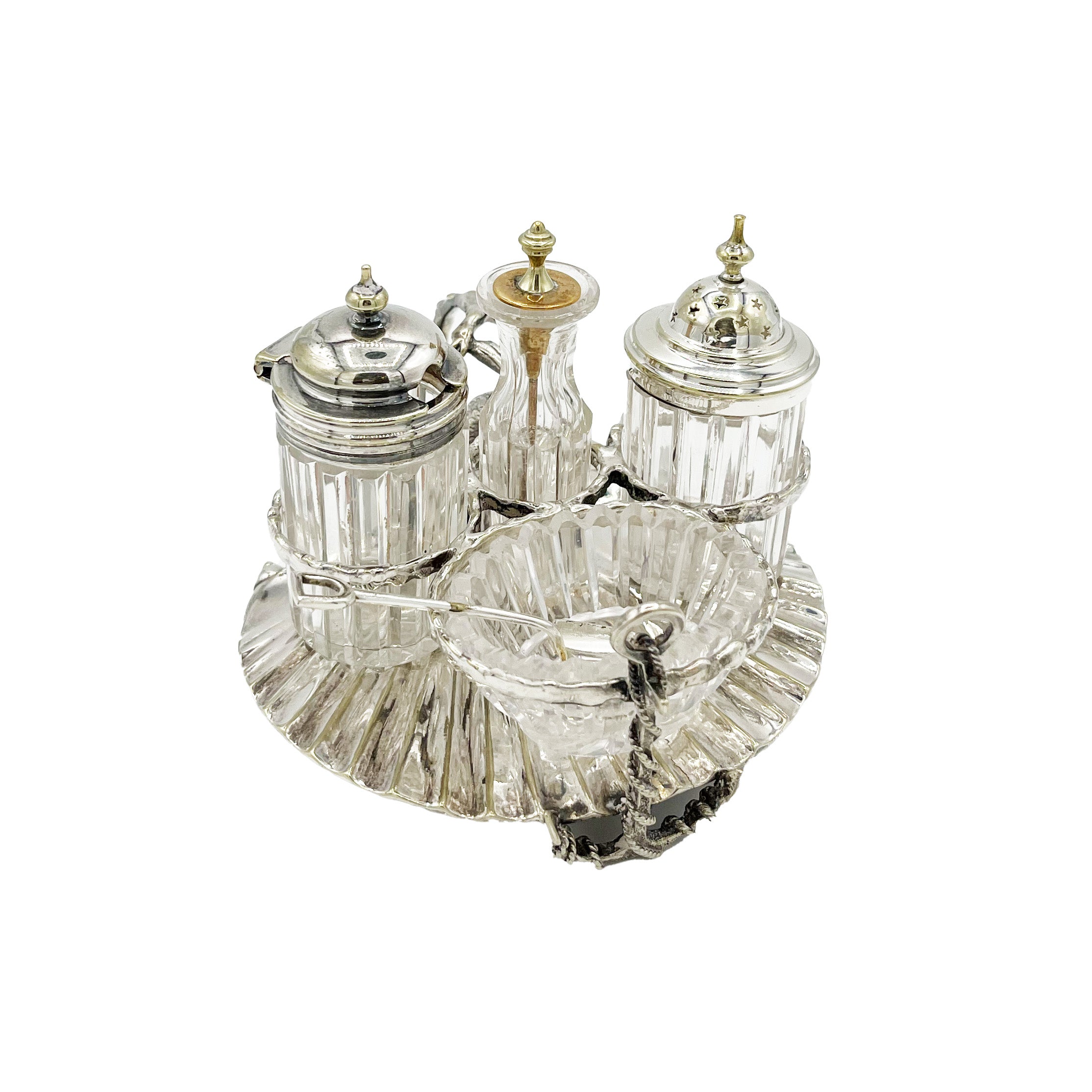 Antique Silver Cruet Set Shell c.1920