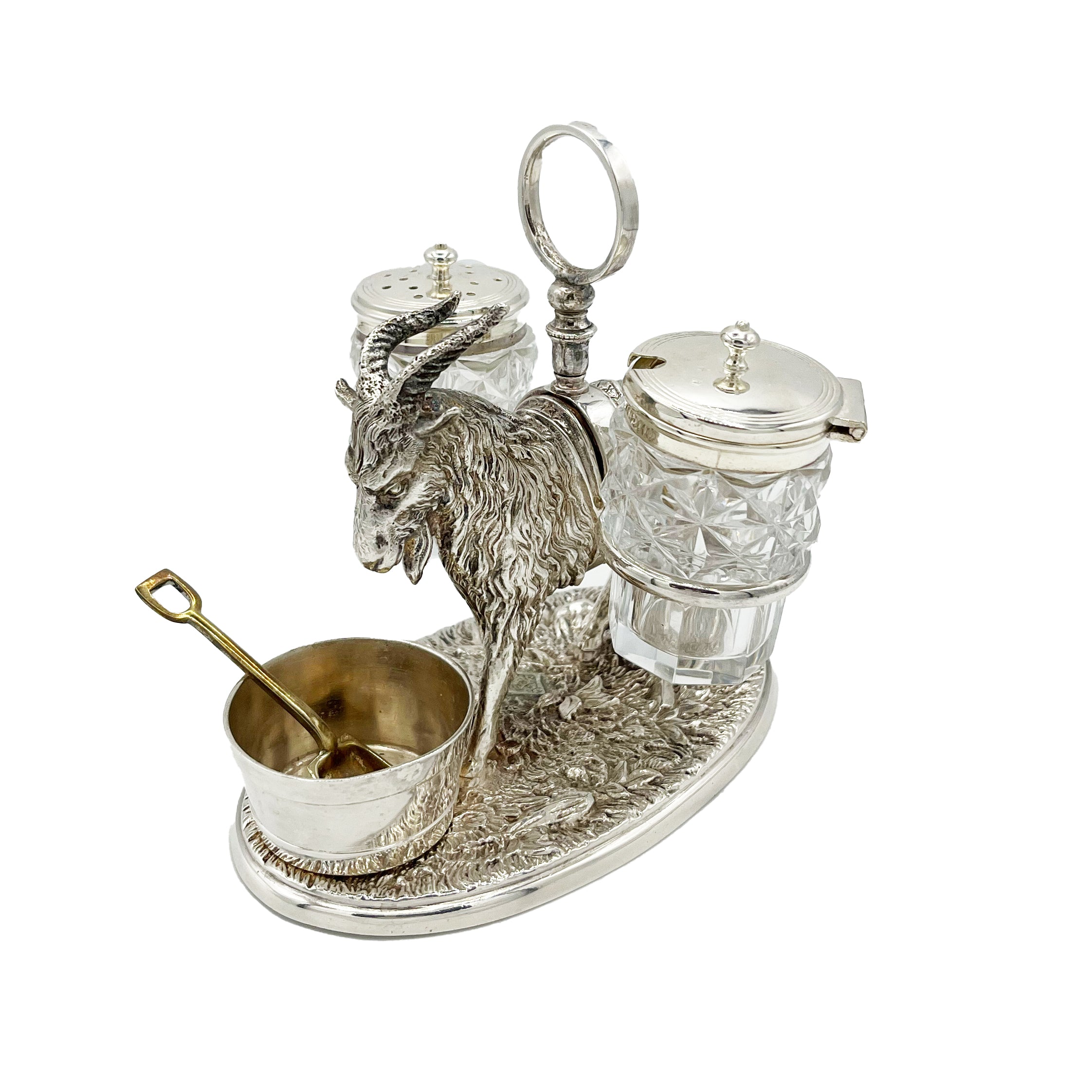 Antique Silver Cruet Set Goat c.1920