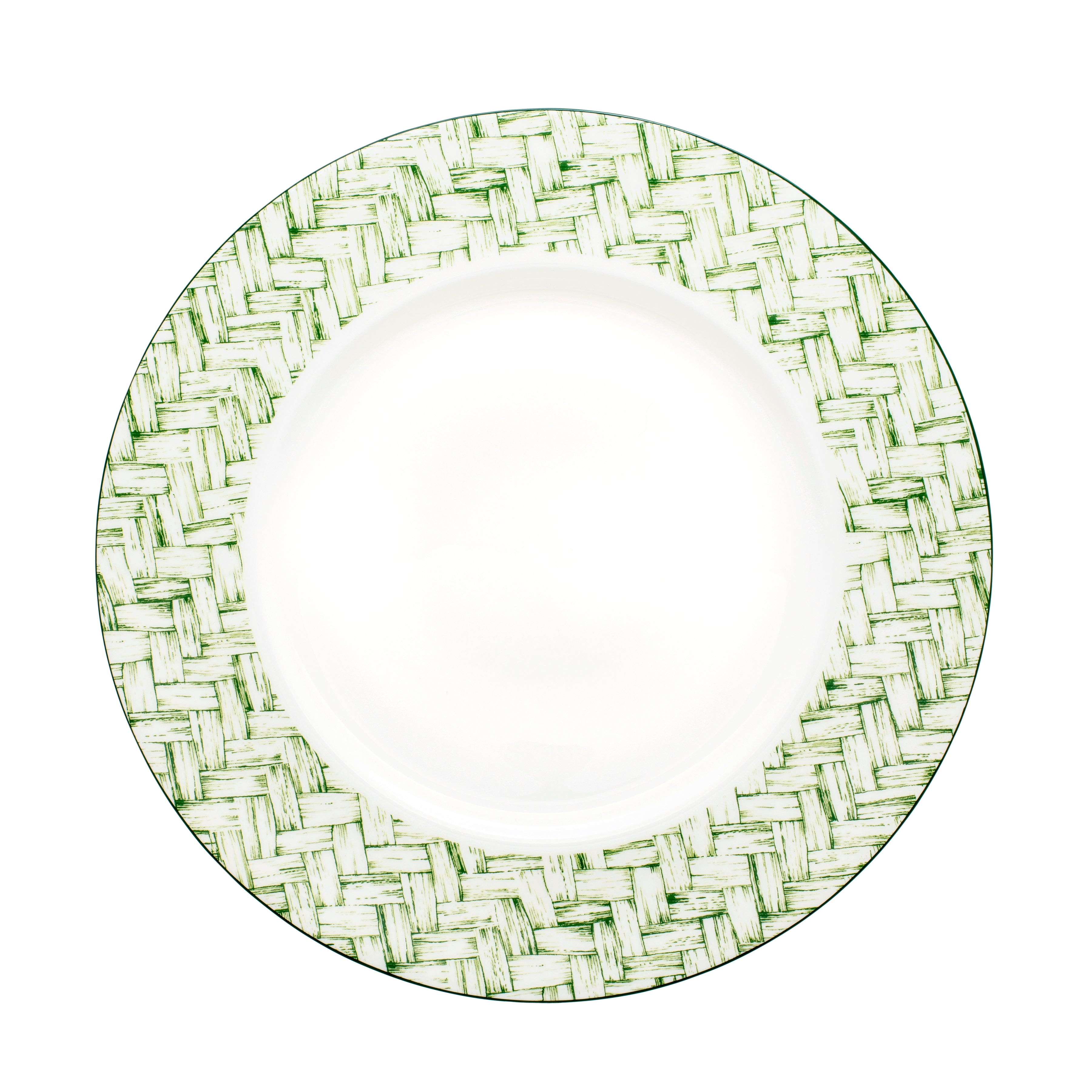 Nina Campbell x Halcyon Days Green Basketweave side plate on white background
