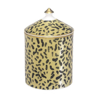 Nina Campbell Halcyon Days Lidded Candle with leopard print closed against a white background