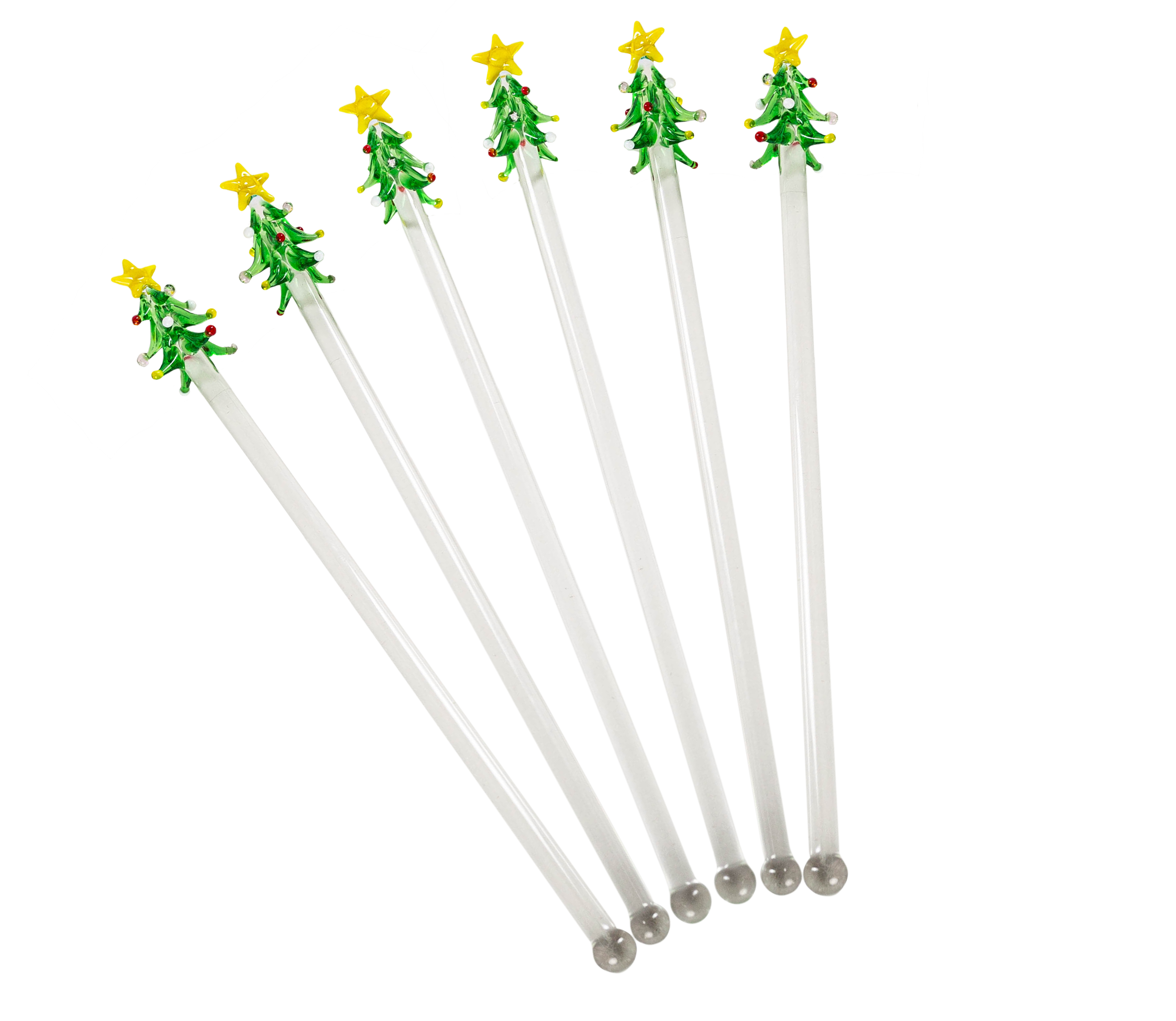 Nina Campbell Glass drinks stirrers with christmas trees on top