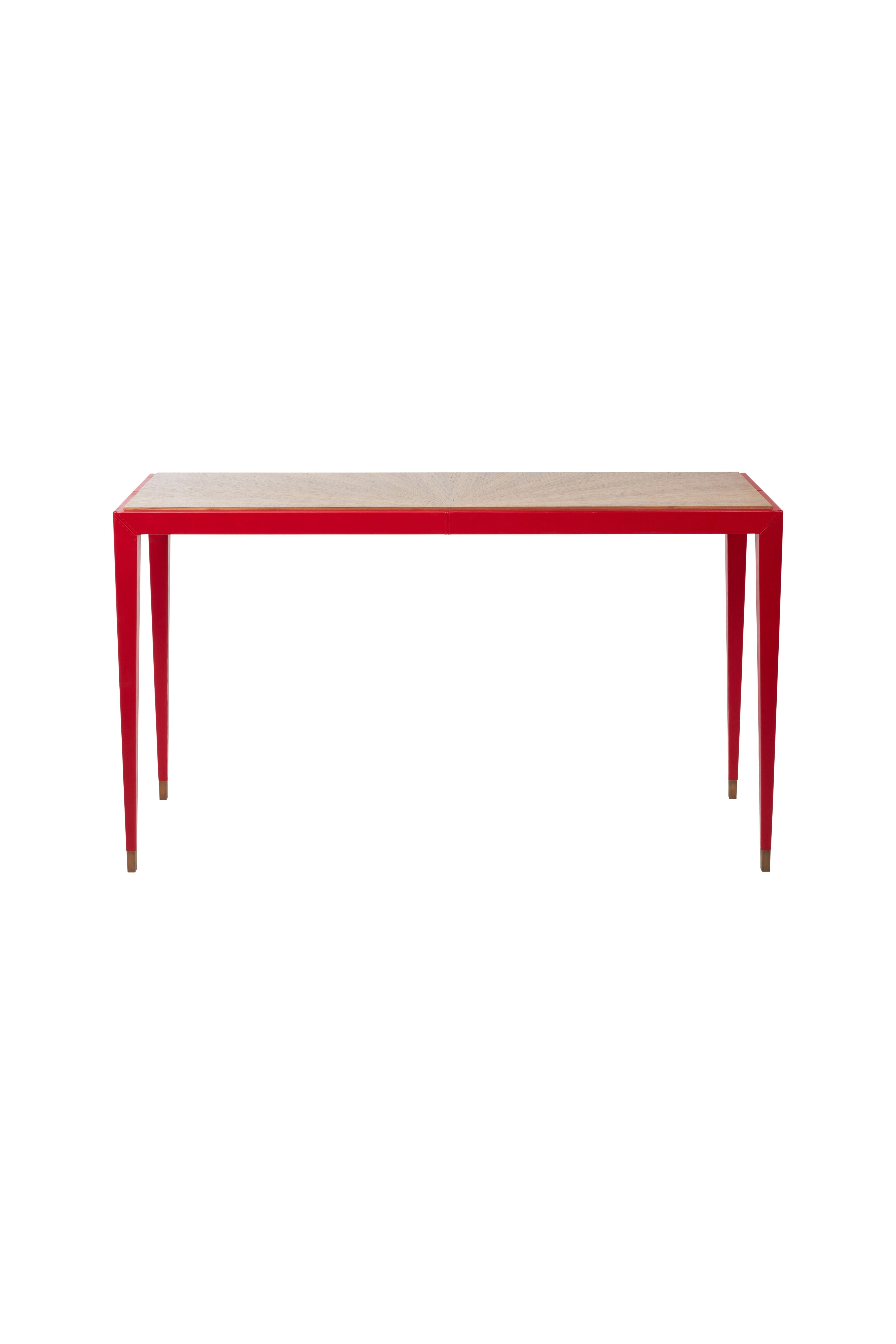 Nina Campbell Gerome Console - Leather Wrapped & Walnut Top against white background