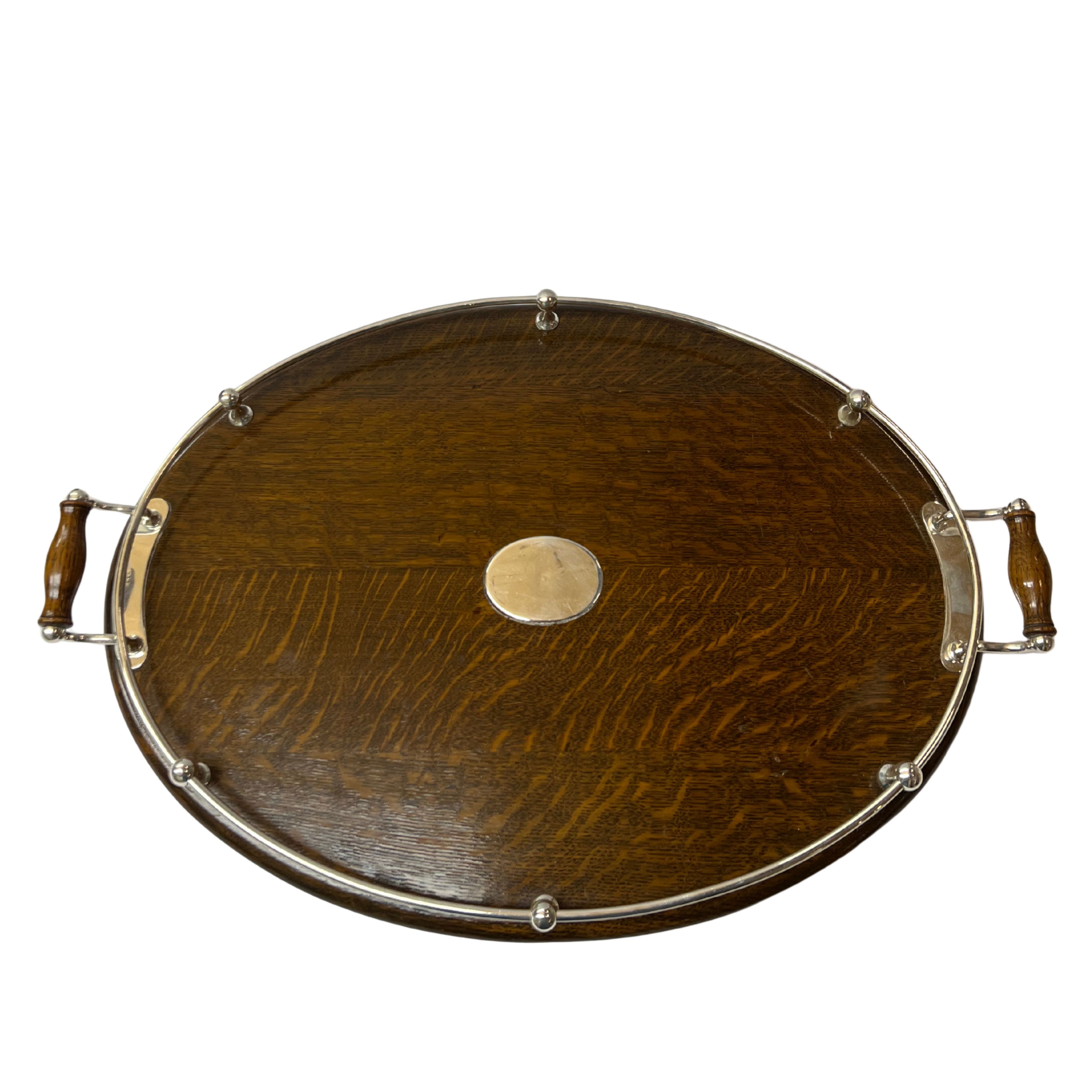 Antique Silver Plated Oak Oval Tray c.1900