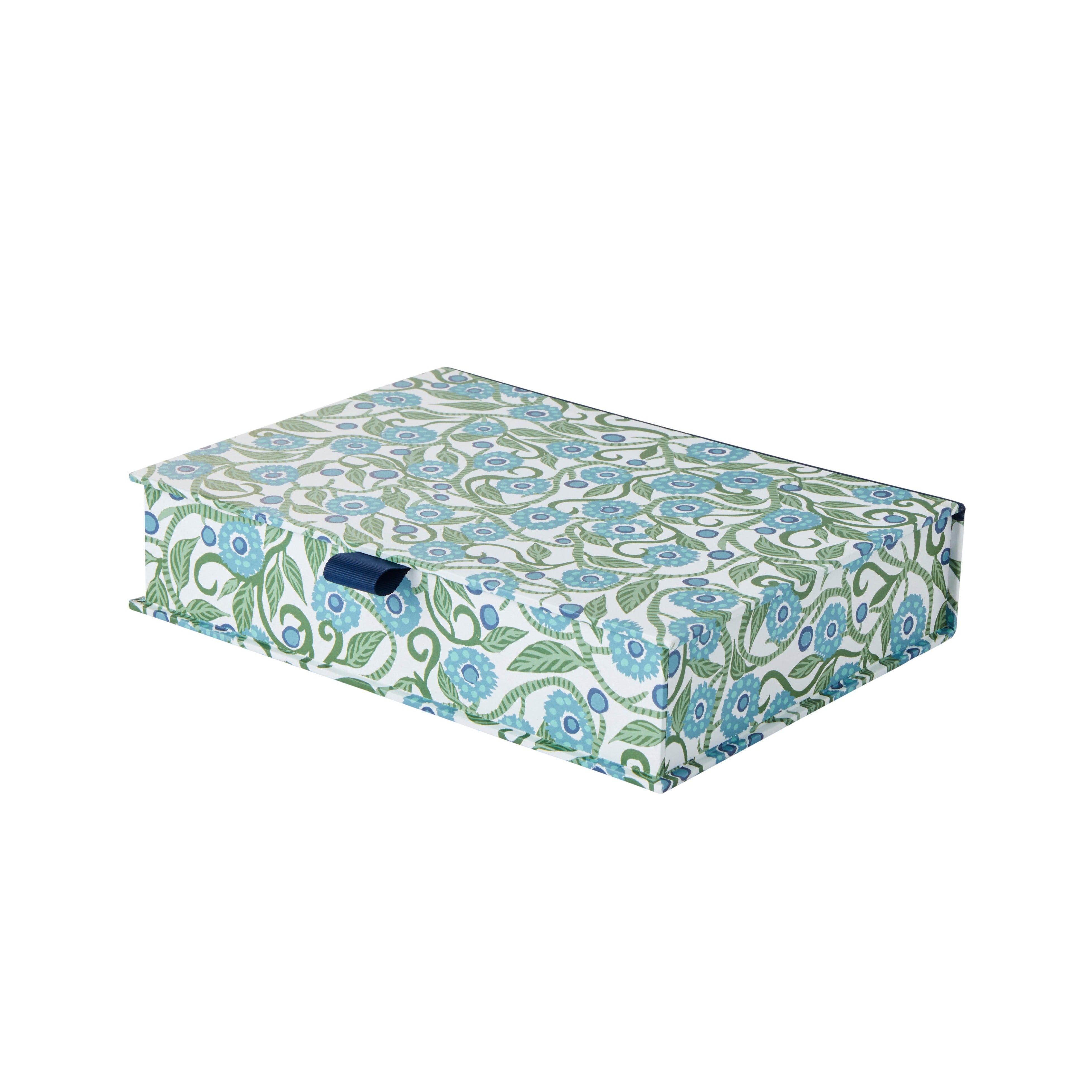 Nina Campbell A5 Keepsake Box in the blue colour way stationery collection on white background