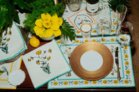 Set of Four Placemat & Napkin Flowers Teal