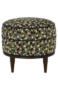 Nina Campbell Alice Stool in orford fabric against a white background