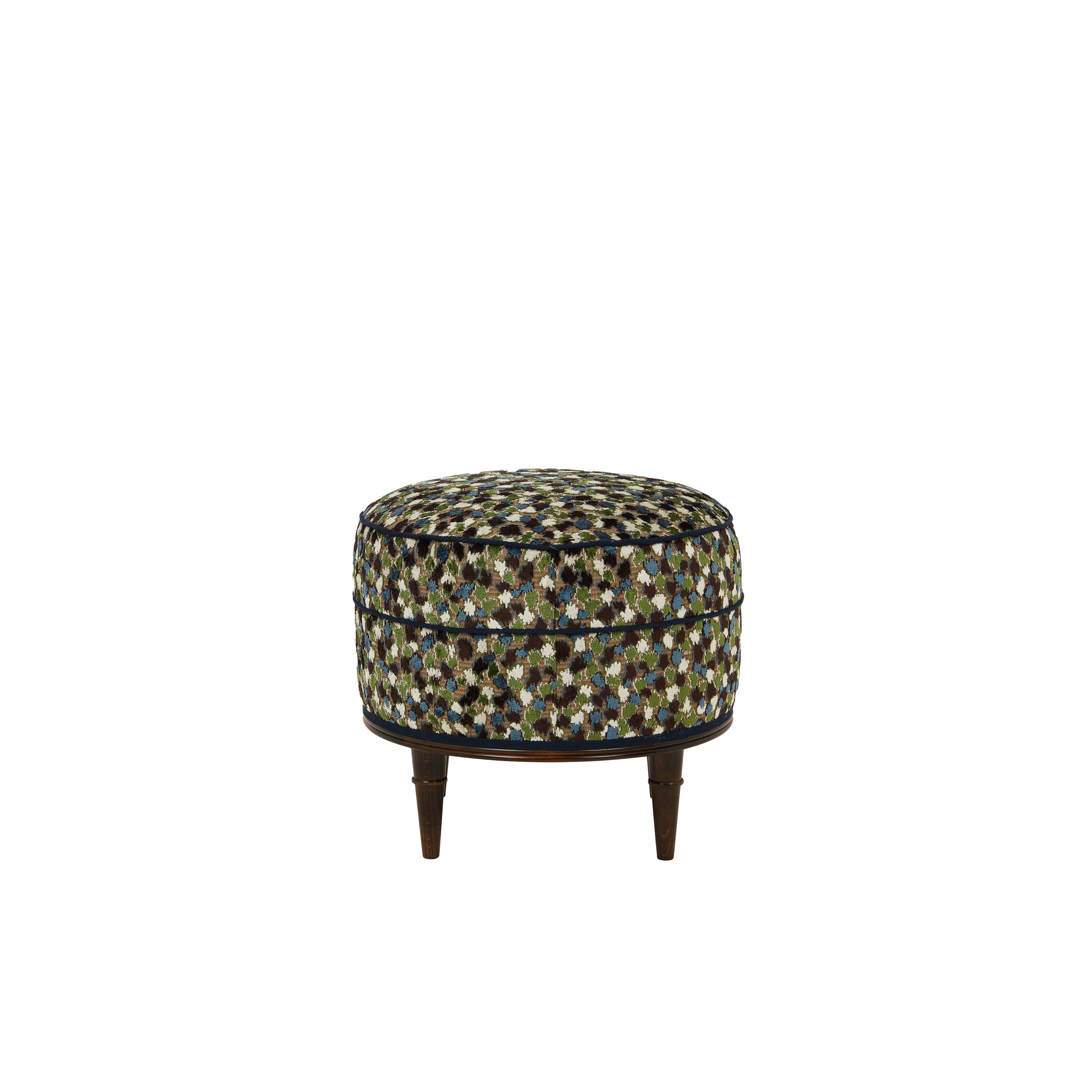 Nina Campbell Alice Stool in Orford Blue/Emerald/Chocolate