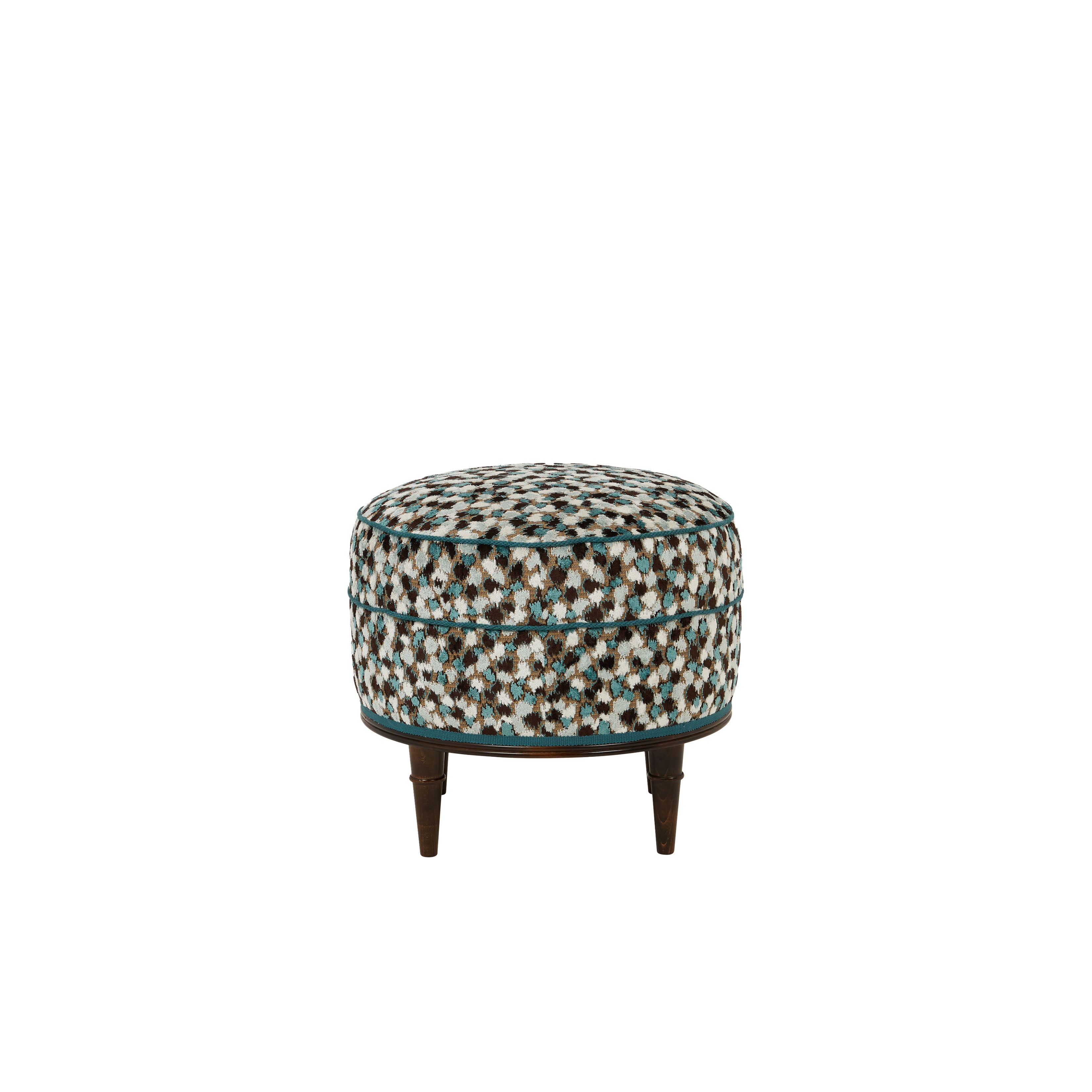 Nina Campbell Alice Stool in orford fabric against a white background