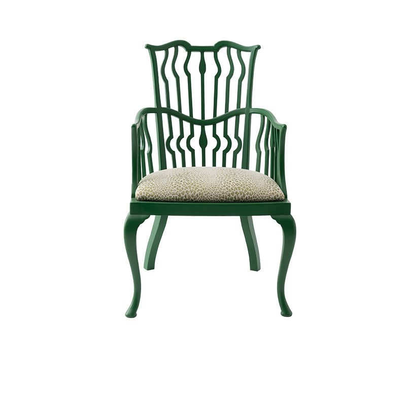 Nina Campbell Archie chair painted green against a white background