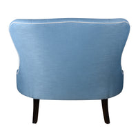 Nina Campbell Ava Love Bench in blue fabric back view against white background
