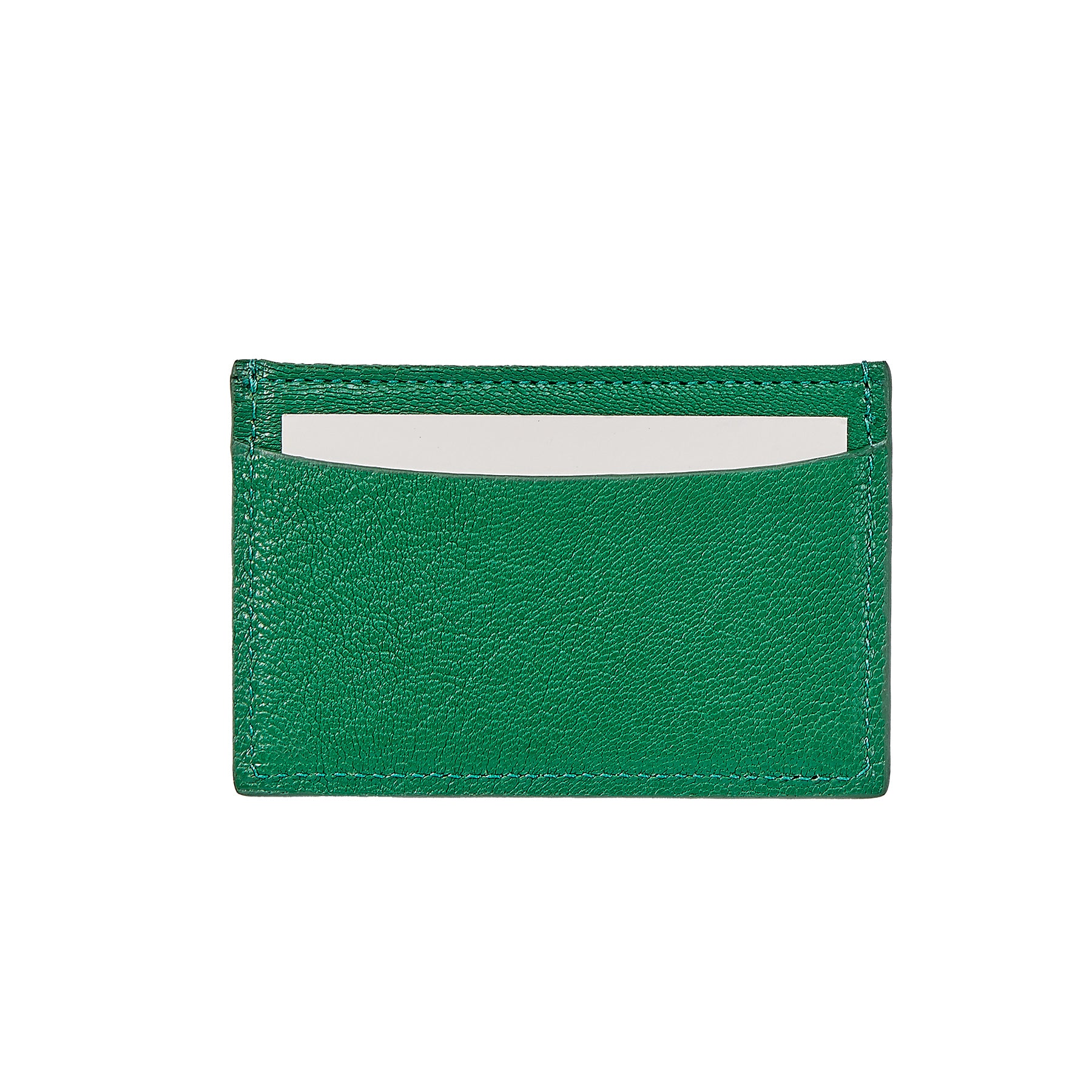 Slim Card Case Green Goatskin Leather