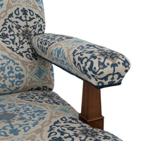 Nina Campbell Beaufort Sofa in blue patterned fabric close-up shot of arm against a white background