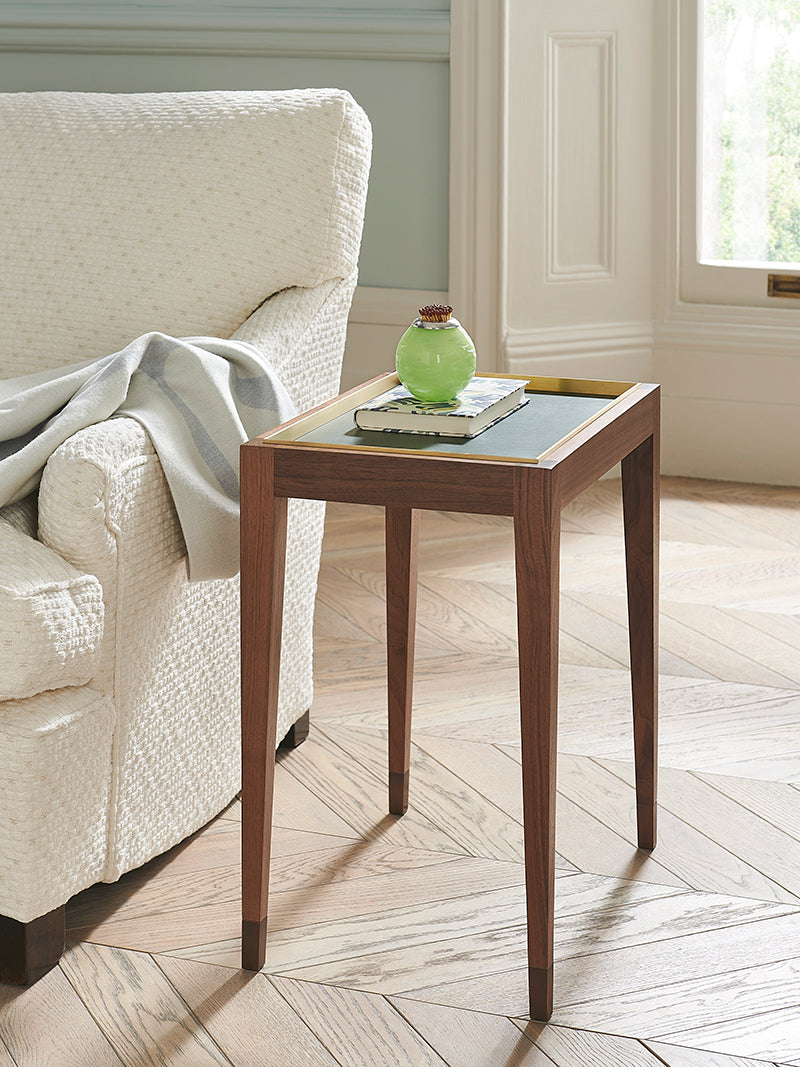 Nina Campbell Sidney End Table in Green Leather in room setting
