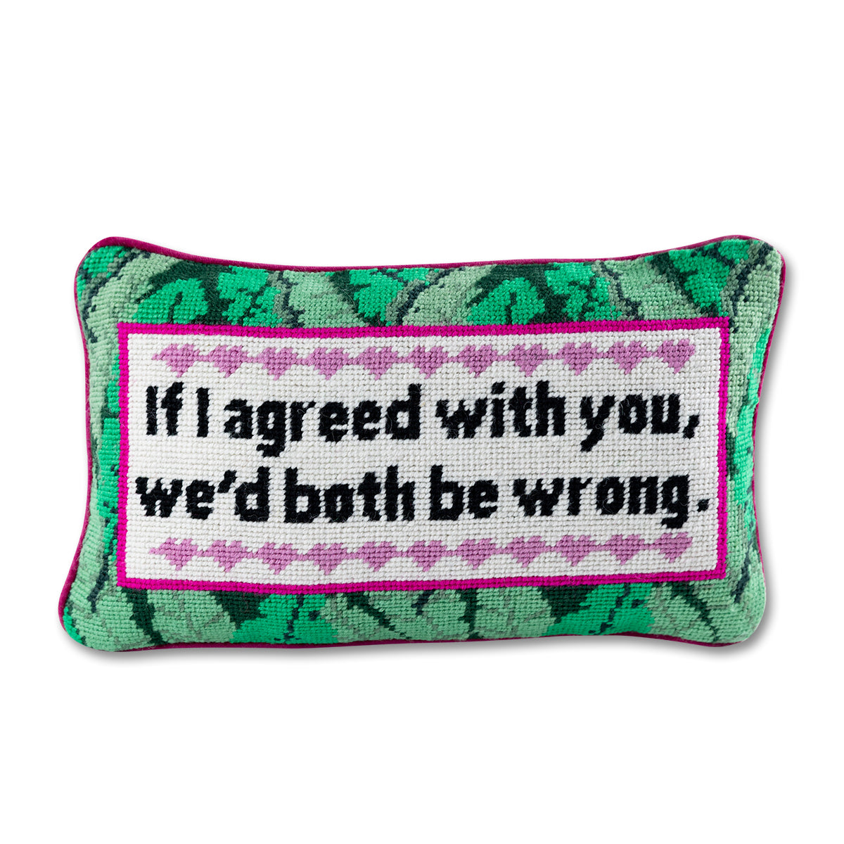 Nina Campbell Needlepoint Cushion Both Be Wrong against a white background
