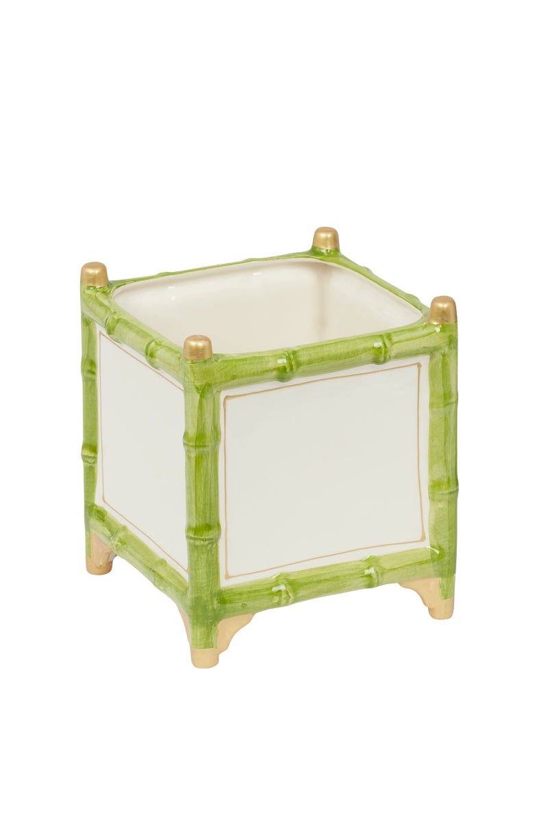 Nina Campbell Large Cachepot in green white and gold on white background