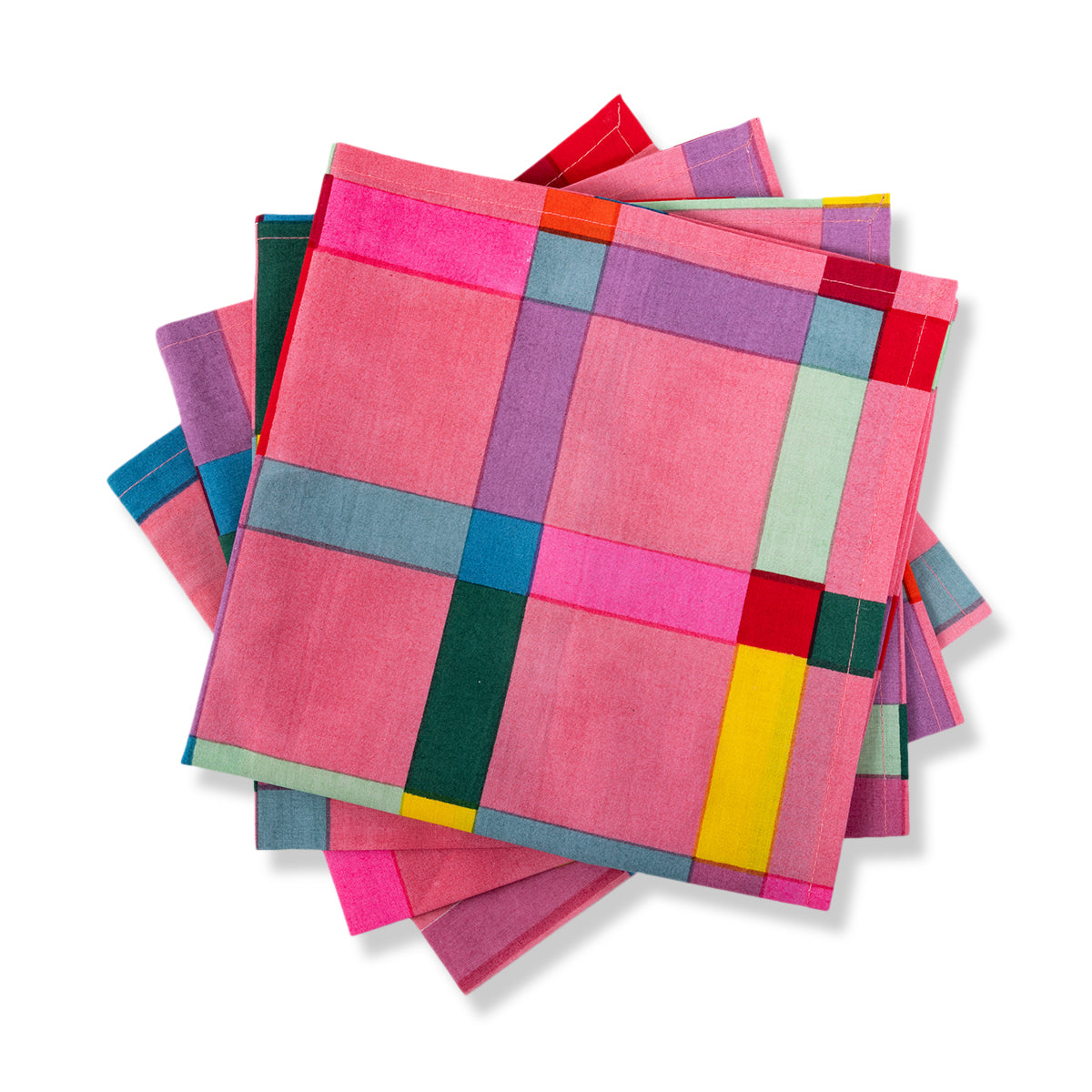 Nina Campbell Cabana Pink Plaid Napkins Set of 4 against a white background