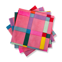 Nina Campbell Cabana Pink Plaid Napkins Set of 4 against a white background