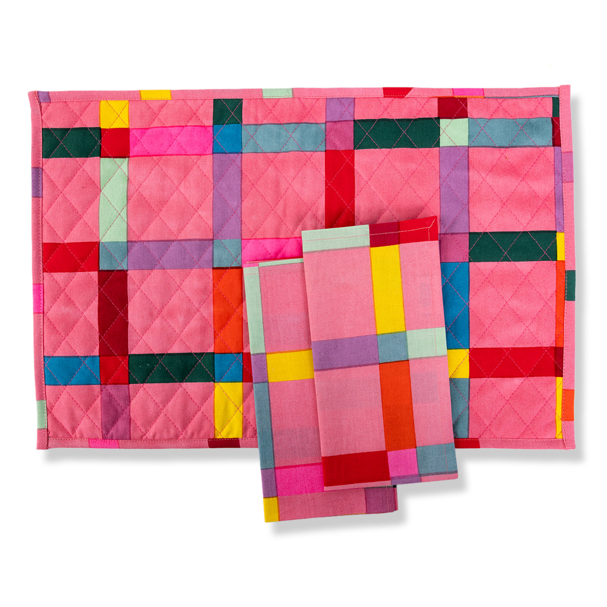 Nina Campbell Cabana Pink Plaid Placemats Set of 4 against a white background