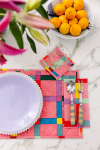Nina Campbell Cabana Pink Plaid Placemats Set of 4 on table setting
