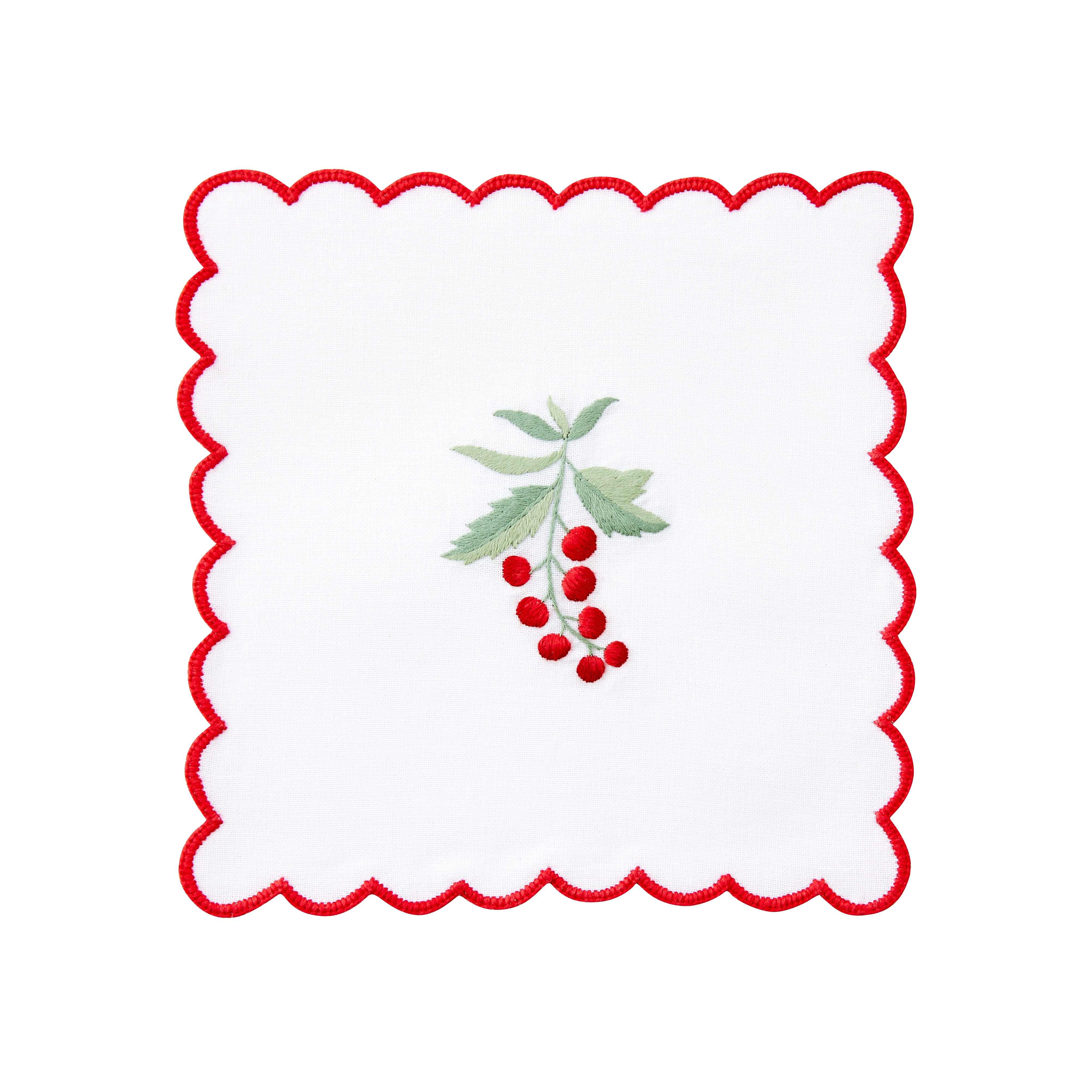 Nina Campbell cocktail napkin / coaster red berries on white background