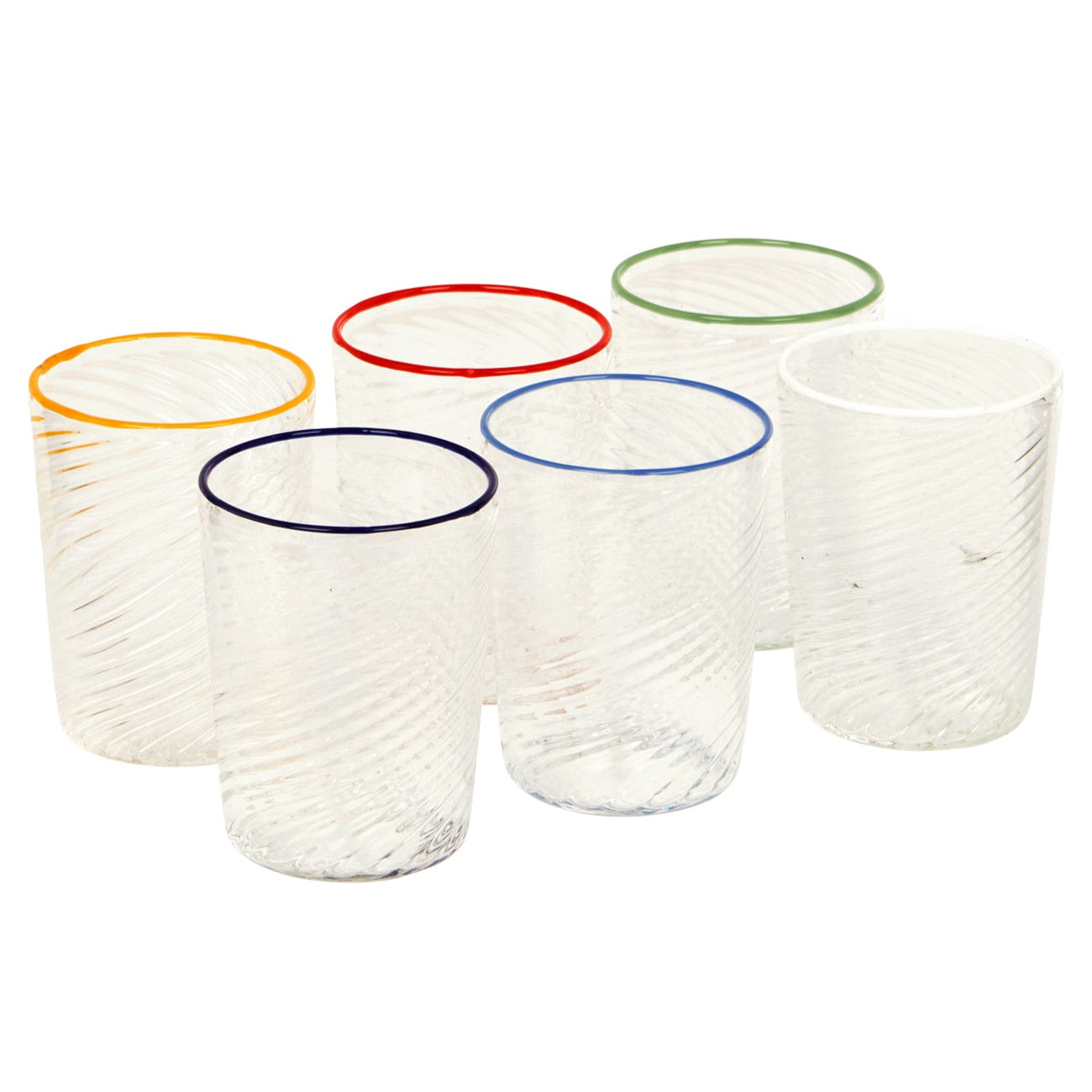 Nina Campbell Small Tumblers Set of 6 Coloured Rims against a white background