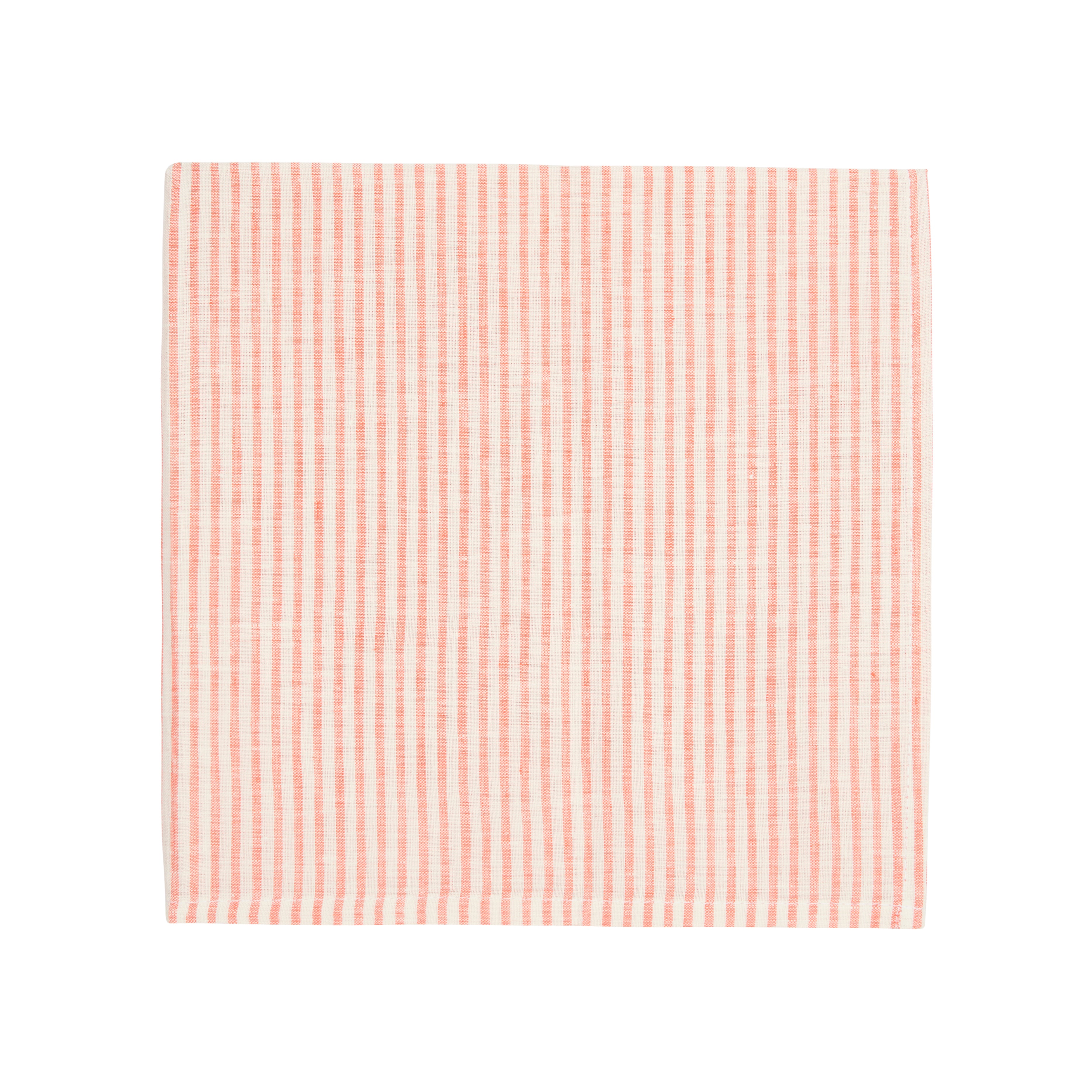 Nina Campbell Stripe Napkin Coral/White against a white background