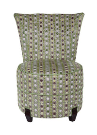 Nina Campbell Coco Occasional Chair in green patterned fabric against a white fabric