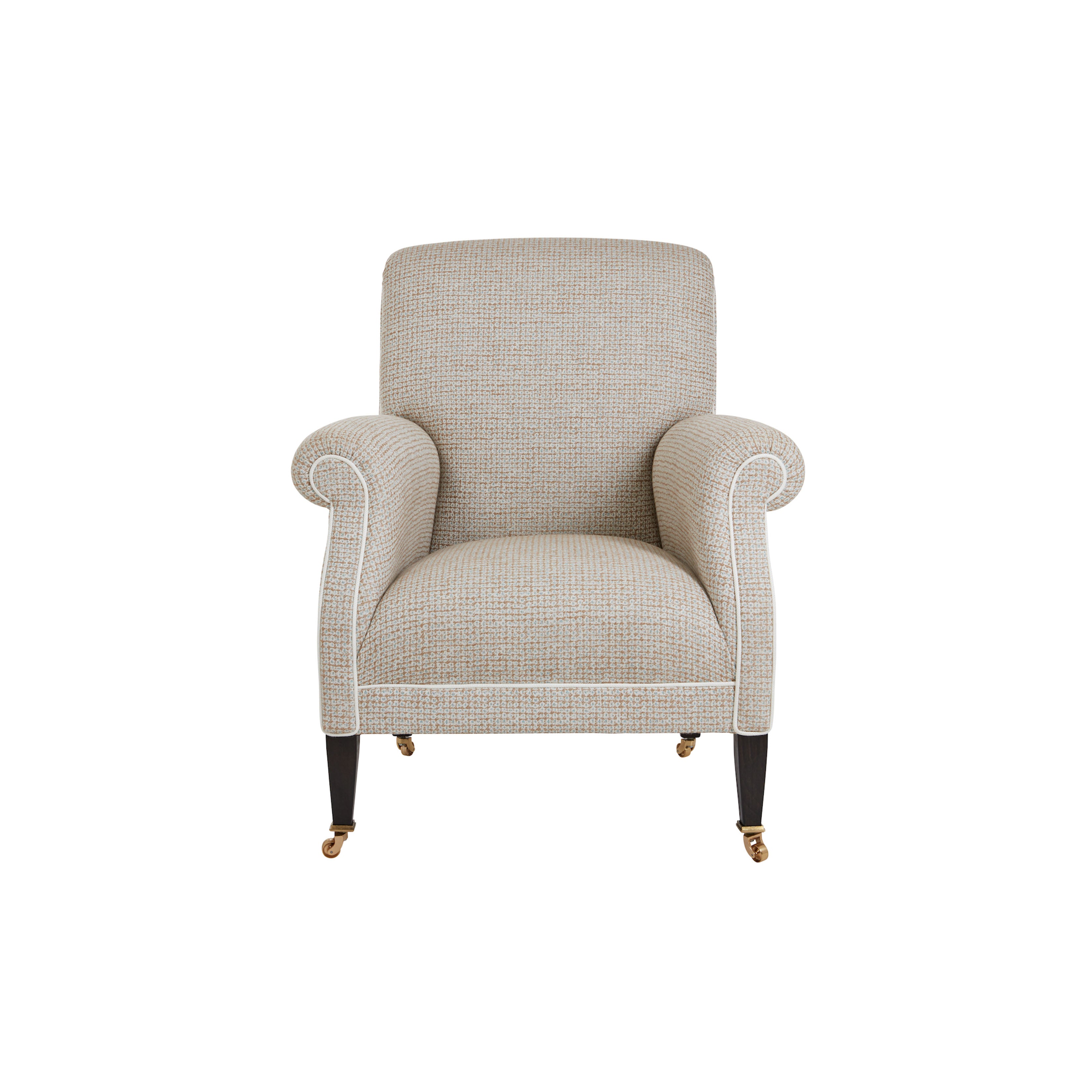 Nina Campbell Elizabeth Barret Browning Armchair in Lavani fabric against white background