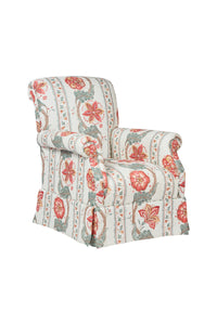 Nina Campbell Elizabeth Barret Browning Armchair in Clermont fabric against white background angled shot