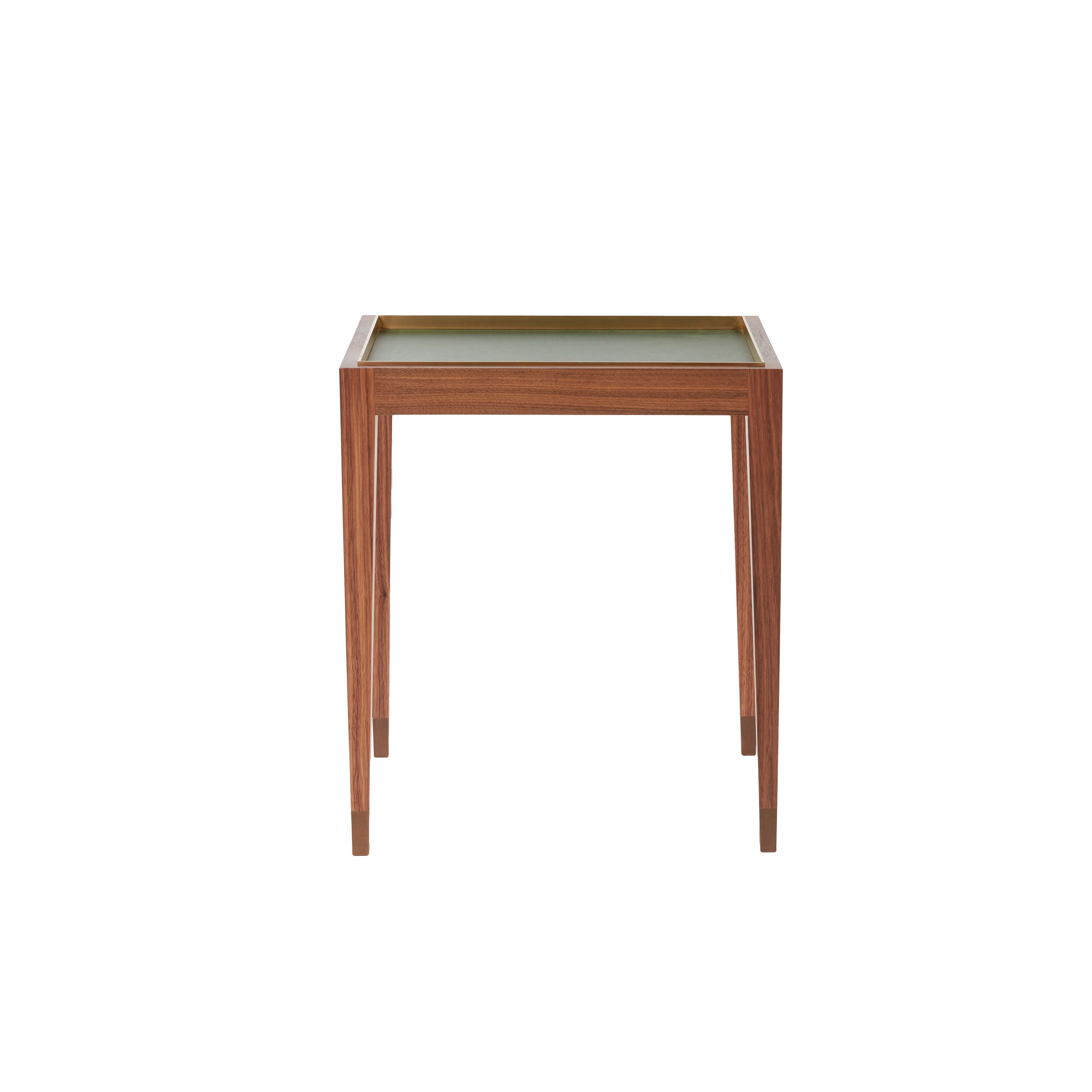 Nina Campbell Sidney End Table in Green Leather against a white background